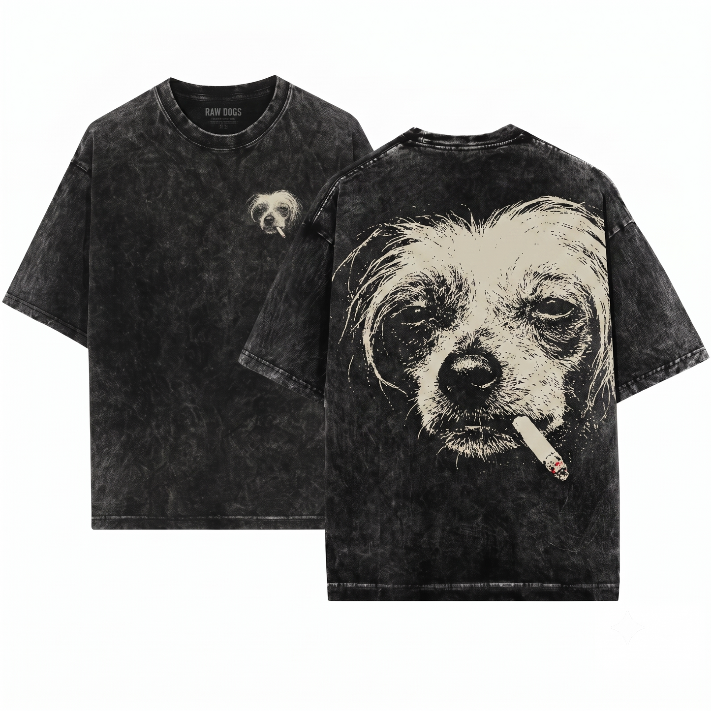 Vintage Chinese Crested Smoking Retro Funny Y2K Grunge Edgy Hairless Dog Face Mom Dad Meme Gift Unisex Heavyweight Garment-Dyed T-Shirt