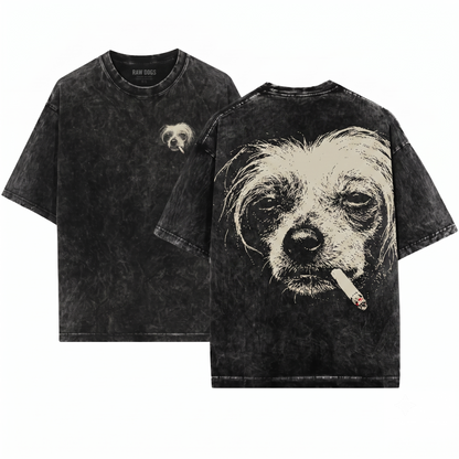 Vintage Chinese Crested Smoking Retro Funny Y2K Grunge Edgy Hairless Dog Face Mom Dad Meme Gift Unisex Heavyweight Garment-Dyed T-Shirt