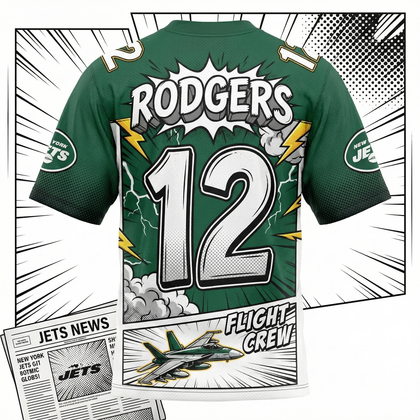 Men's Gotham Green Flight Hero AOP Football Jersey - Comic Style Gridiron Shirt