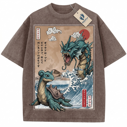 Epic Water Dragon vs Sea Monster Vintage Graphic Tee - Retro Anime Style Unisex T-shirt