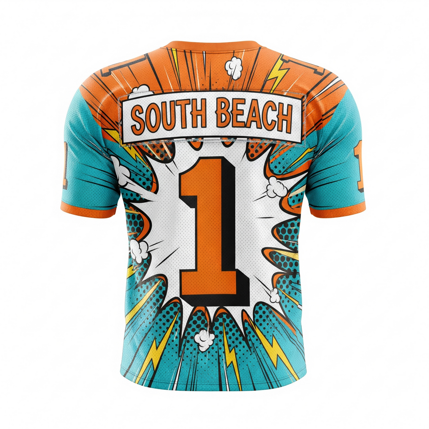 Vintage South Beach Football Comic Vibe AOP Jersey - Aqua Orange Gridiron Humor Shirt