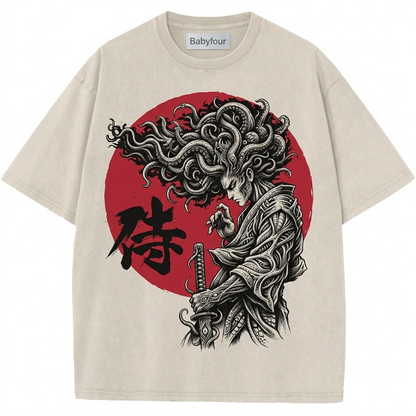 Retro Afro Swordsman Anime Graphic Unisex T-Shirt - Vintage Japanese Warrior Tee