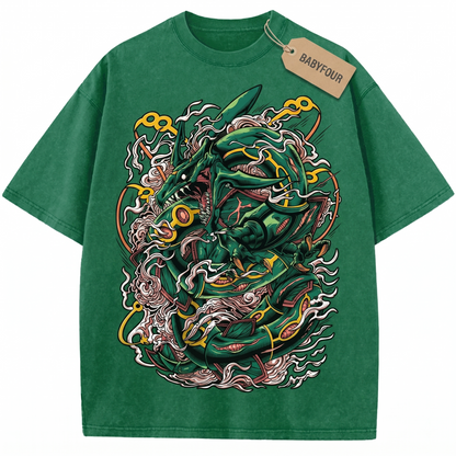 Legendary Emerald Sky Dragon Vintage T-Shirt, Retro Japanese Anime Monster Graphic Tee, Unisex Tshirt