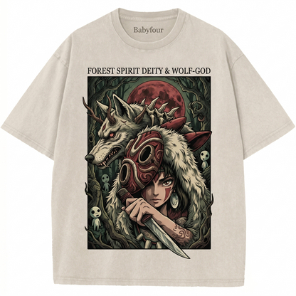 Vintage Wolf Princess Forest Spirit Anime Unisex T-Shirt - Retro Japanese Animation Graphic Tee