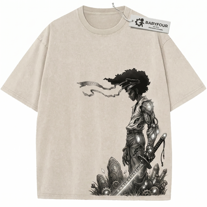 Retro Afro Swordsman Graphic Tee - Vintage Aesthetic Anime Unisex T-Shirt