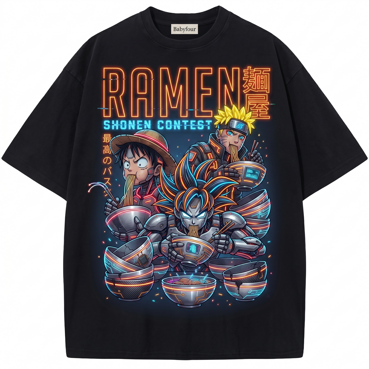Vintage Shonen Ramen Contest Anime Graphic Unisex Tshirt - Retro Ninja Pirate Fighter Noodle Tee