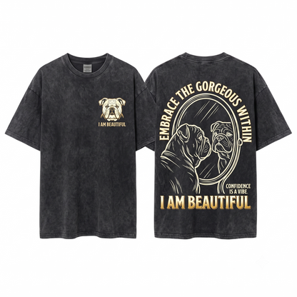 Cute English Bulldog Self Care Retro Positive Affirmation Dog Mom Dad Motivation Gift Unisex Heavyweight Garment-Dyed T-Shirt