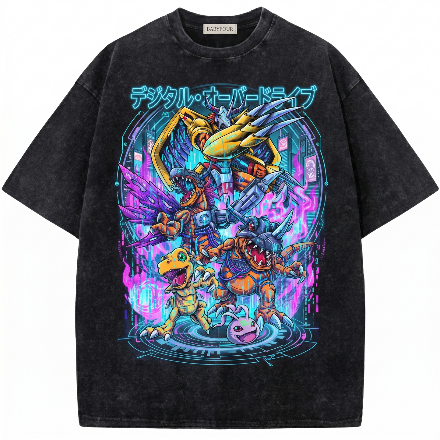 Retro Digital Monster Graphic Tee - Vintage Orange Dinosaur Anime Unisex T-Shirt