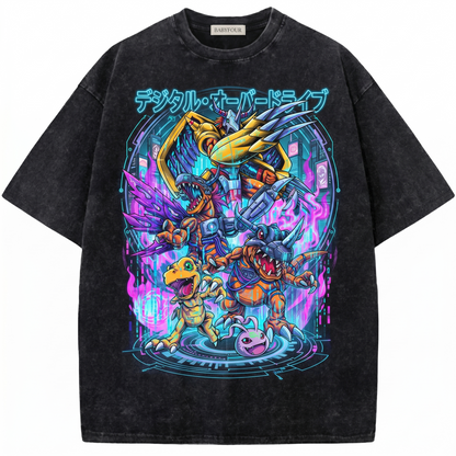 Retro Digital Monster Graphic Tee - Vintage Orange Dinosaur Anime Unisex T-Shirt
