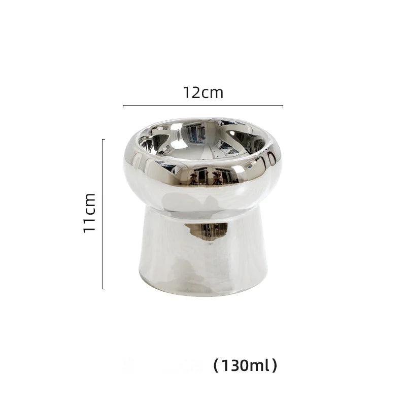 Electroplated Mirror Ceramic Cat Bowl Pet Bowl