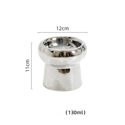 Electroplated Mirror Ceramic Cat Bowl Pet Bowl