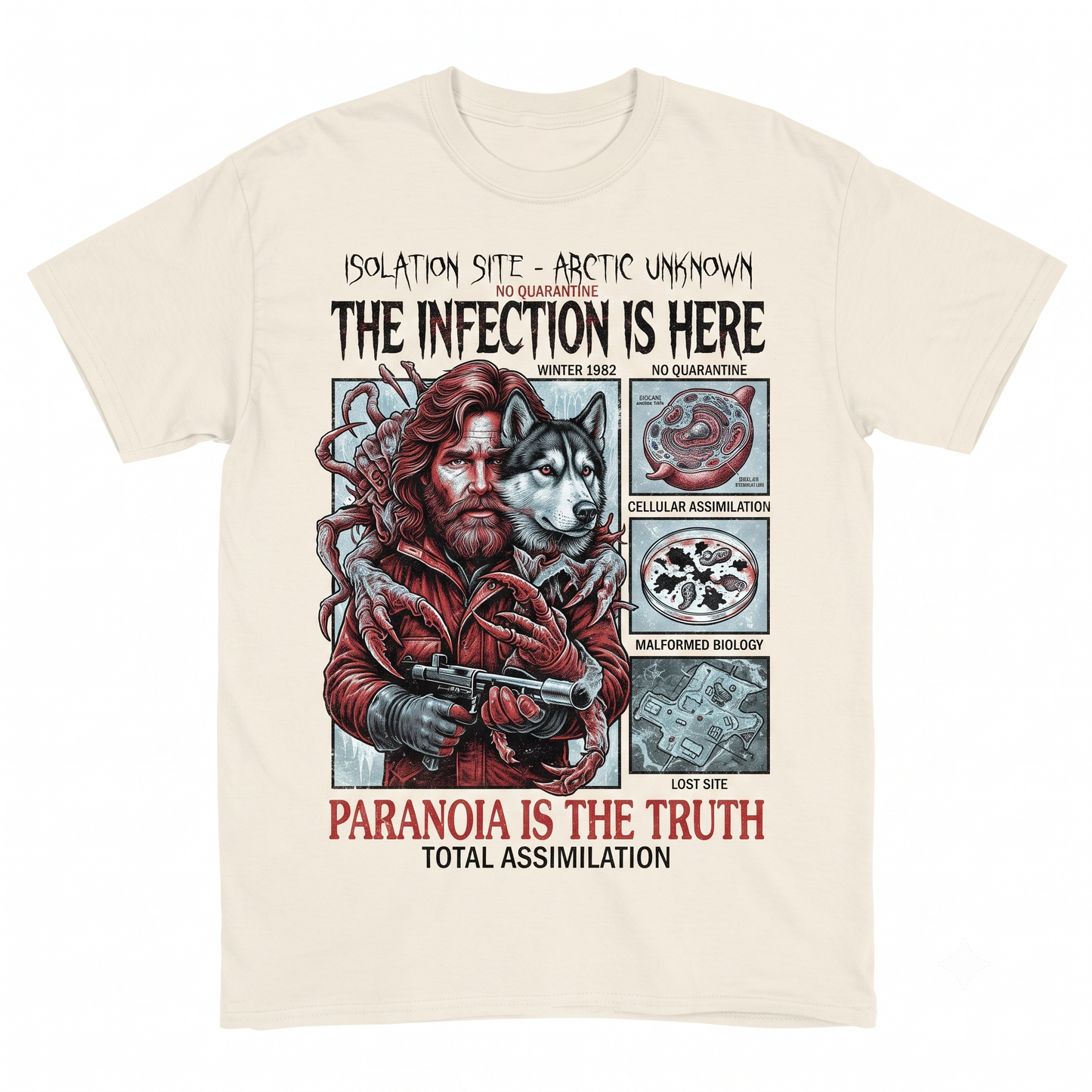 The Thing 1982 Classic Sci-Fi Horror Movie Graphic Tee, Distressed Vintage Style Apparel, Unisex T-shirt