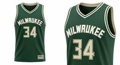 Milwaukee Basketball Jersey - Men's/Unisex Cream City Cream & Green Mesh Tank Top - MKE 34 Heritage Style