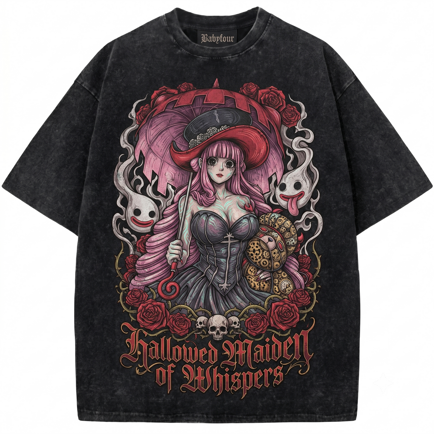 Pink Hair Ghost Princess Vintage Graphic Tee - Retro Anime Gothic Aesthetic Unisex T-shirt