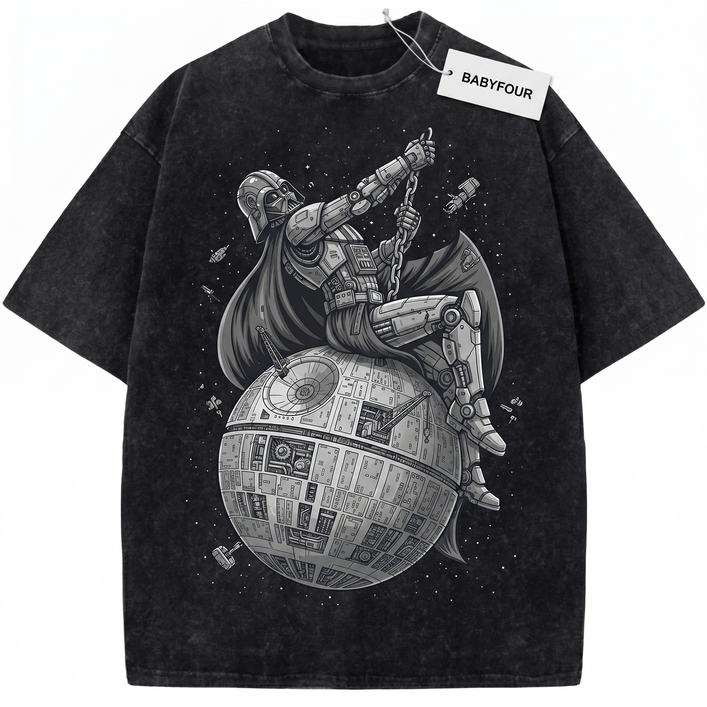 Funny Dark Lord Wrecking Space Station Parody Unisex T-Shirt - Vintage Retro Sci-Fi Galaxy Movie Graphic Tee
