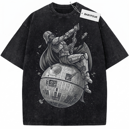 Funny Dark Lord Wrecking Space Station Parody Unisex T-Shirt - Vintage Retro Sci-Fi Galaxy Movie Graphic Tee