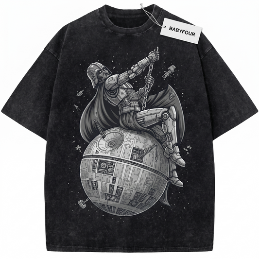 Funny Dark Lord Wrecking Space Station Parody Unisex T-Shirt - Vintage Retro Sci-Fi Galaxy Movie Graphic Tee