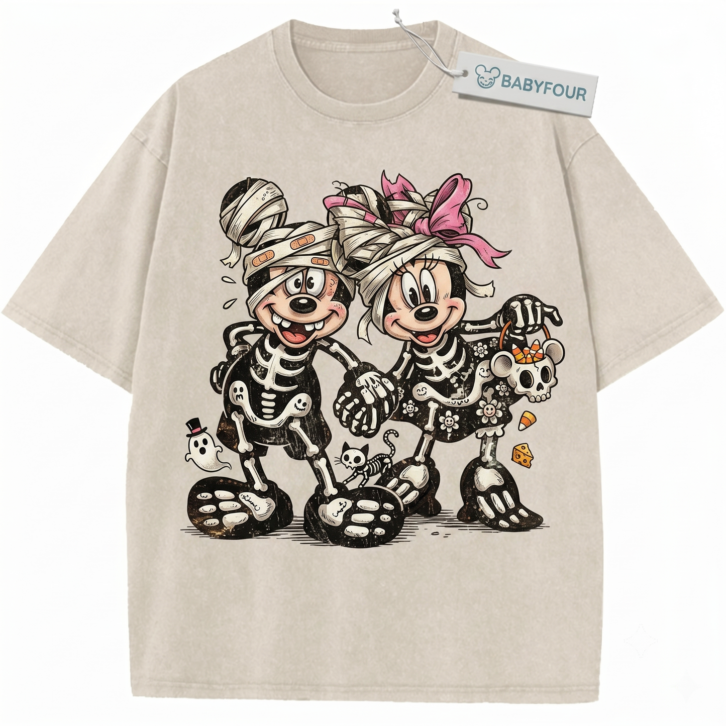 Retro Spooky Cartoon Mouse Couple Halloween Graphic Tee Vintage Animated Mice Outfit Unisex T-shirt