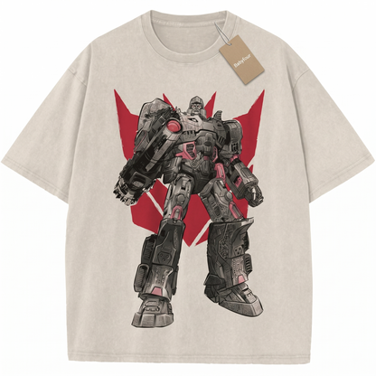 Vintage Sci-Fi Mecha Robot Destruction T-Shirt, Retro Cyber Action Graphic Unisex Tee
