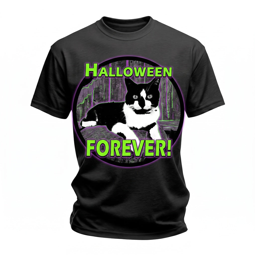 Halloween Spooky Season Retro Gothic Black White Tuxedo Cat Pet Lover Graphic Forever Unisex TShirt