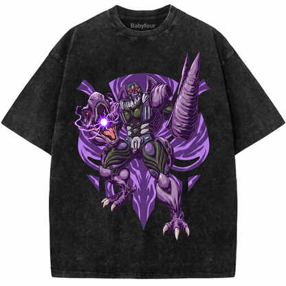 Vintage 90s Purple T-Rex Mech Graphic Tee - Retro Transforming Dinosaur Robot Unisex T-Shirt, Nostalgic Beast Mecha Alien Shirt
