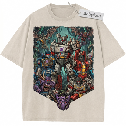 Vintage 80s Transforming Mecha Robot Shirt, Retro Cyber Alien Villain Graphic Tee, Classic Sci-Fi Action Unisex T-Shirt
