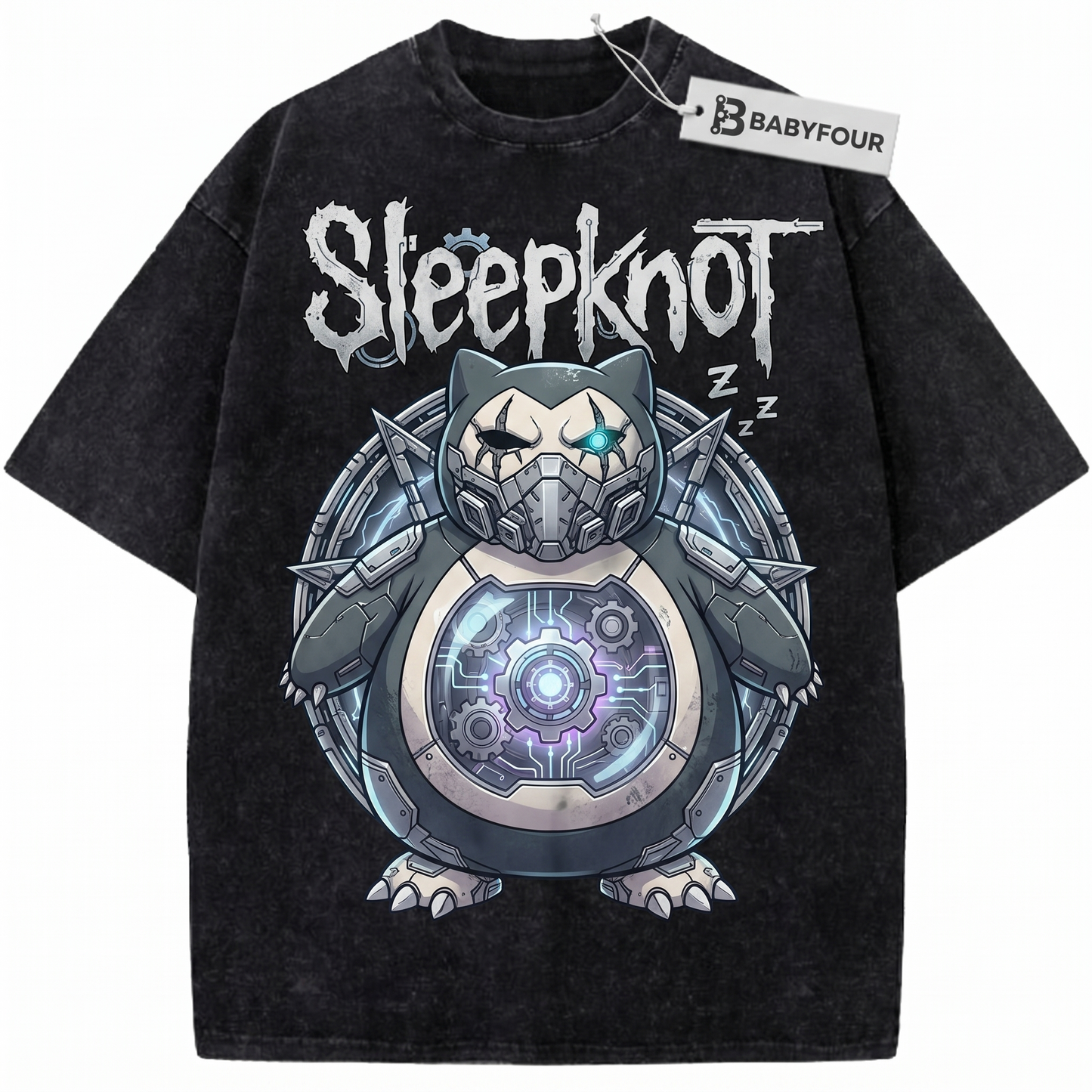 Heavy Metal Sleepy Monster Vintage Wash Graphic Tee - Retro Grunge Rock Heavyweight Unisex T-shirt