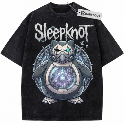 Heavy Metal Sleepy Monster Vintage Wash Graphic Tee - Retro Grunge Rock Heavyweight Unisex T-shirt