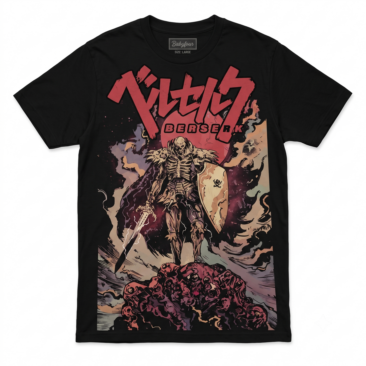 Dark Swordsman and Skeleton Warrior Retro Graphic Manga Tee - Vintage Japanese Anime Unisex T-shirt