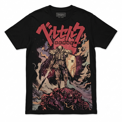 Dark Swordsman and Skeleton Warrior Retro Graphic Manga Tee - Vintage Japanese Anime Unisex T-shirt