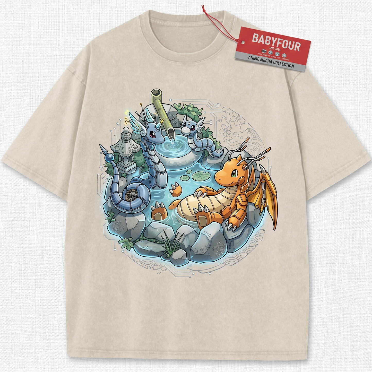 Cute Blue and Orange Oasis Sea Serpents Vintage Aesthetic Unisex Tshirt