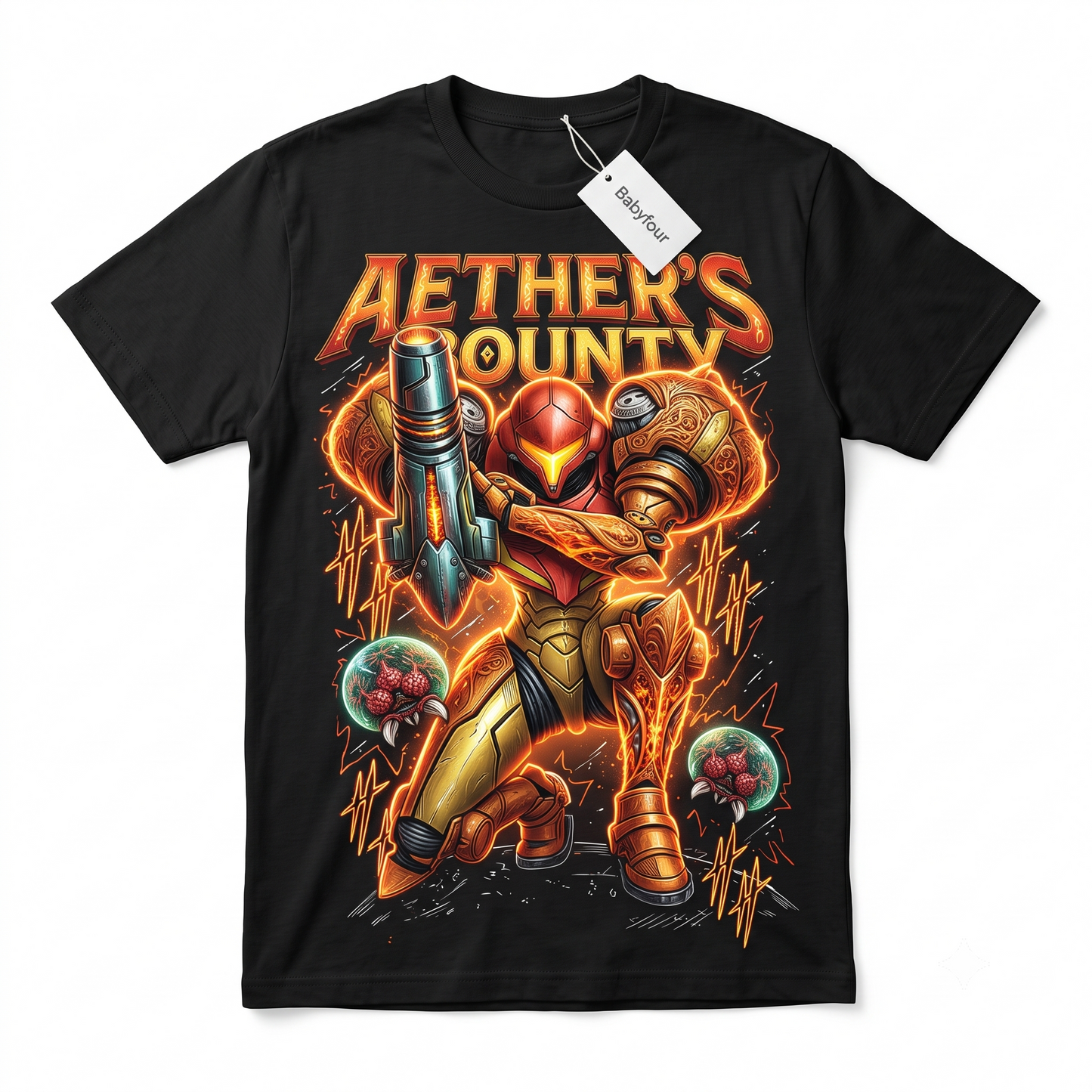 Vintage Sci-Fi Space Bounty Hunter Graphic T-Shirt - Retro Gaming Heavyweight Cotton Tee