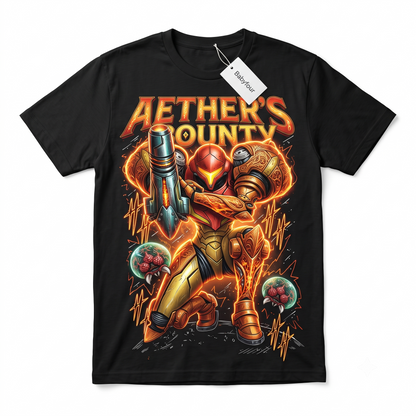 Vintage Sci-Fi Space Bounty Hunter Graphic T-Shirt - Retro Gaming Heavyweight Cotton Tee