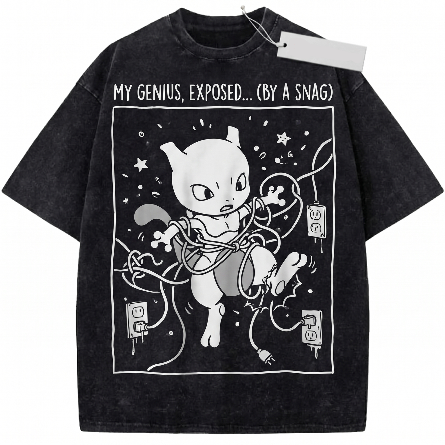 Psychic Mythical Cat Tangled Cable Graphic Vintage Washed Heavyweight Unisex T-Shirt