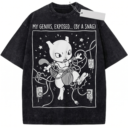 Psychic Mythical Cat Tangled Cable Graphic Vintage Washed Heavyweight Unisex T-Shirt