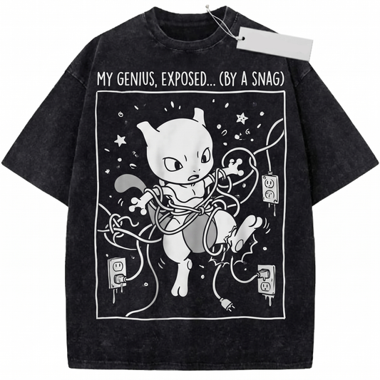Psychic Mythical Cat Tangled Cable Graphic Vintage Washed Heavyweight Unisex T-Shirt