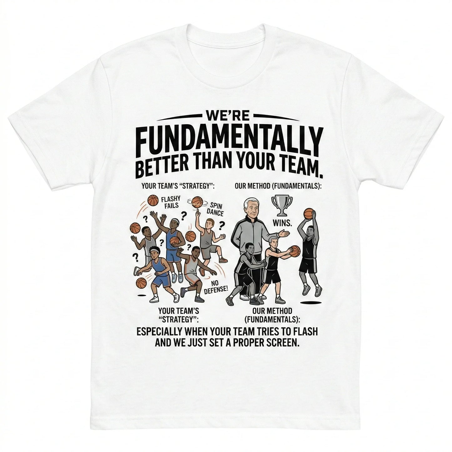 Funny San Antonio Basketball "Fundamentally Better" Graphic Shirt - Silver & Black Fan Apparel