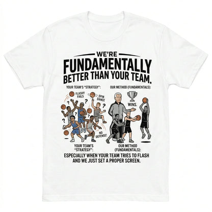Funny San Antonio Basketball "Fundamentally Better" Graphic Shirt - Silver & Black Fan Apparel