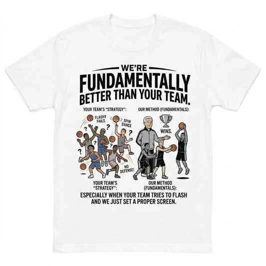 Funny San Antonio Basketball "Fundamentally Better" Graphic Shirt - Silver & Black Fan Apparel
