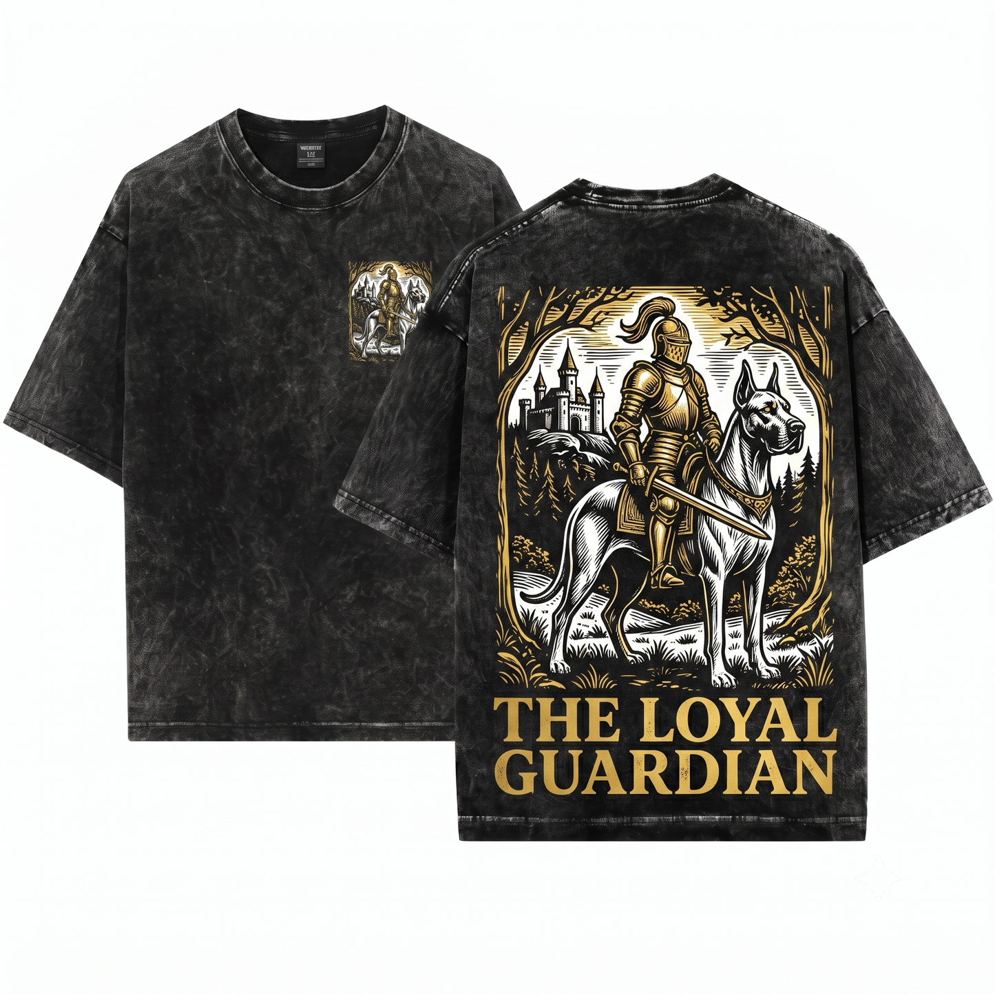 Retro 90s Medieval Great Dane Knight Graphic Tee Vintage Dark Art Grimdark Funny Dog Meme Unisex Heavyweight Garment-Dyed T-Shirt