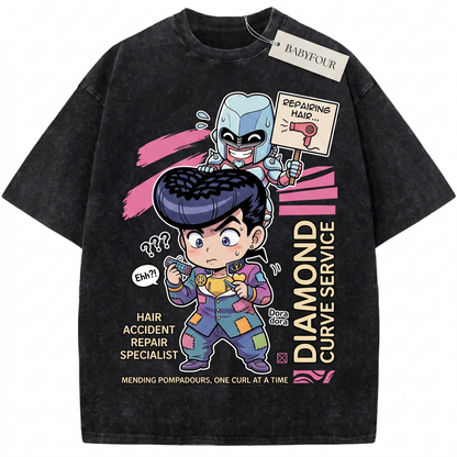 Crazy Diamond Pompadour Anime Graphic Tee - Vintage Retro Manga Unisex T-Shirt