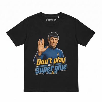 Sci-Fi Space Commander Don't Play With Super Glue Tee  Retro Galactic Nerd Humor Graphic Apparel  Funny Pointy Ears Alien Spaceship Crew Fan Unisex T-shirt
