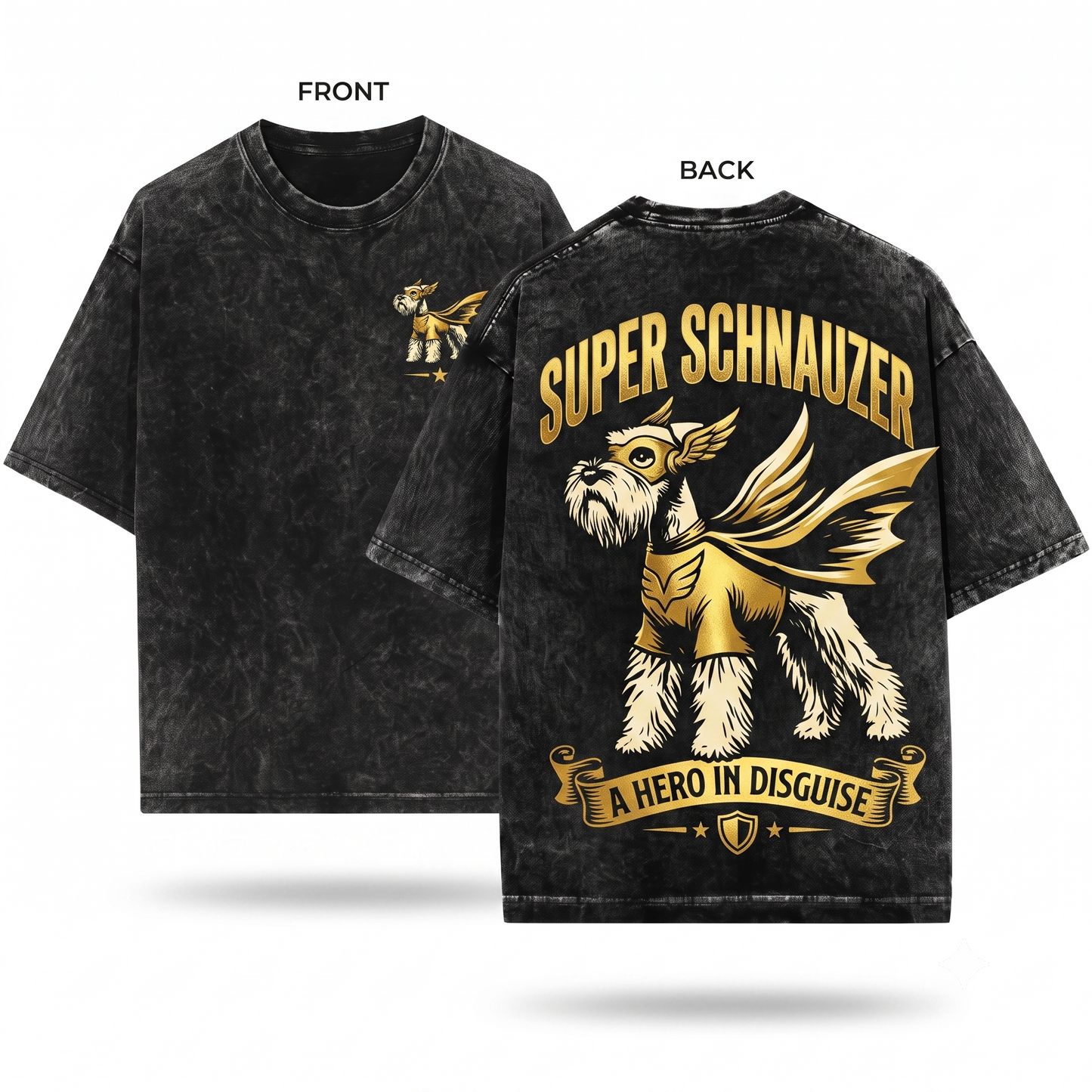 Funny Miniature Schnauzer Superhero Retro Comic Fan Dog Mom Dad Nerd Humorous Geek Gift Unisex Heavyweight Garment-Dyed T-Shirt