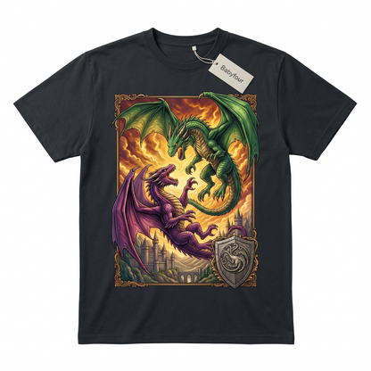 Vintage Epic Dragon Battle Unisex T-Shirt - Medieval Fantasy Realm Graphic Tee - Mythical Fire Dragon Series Inspired Shirt