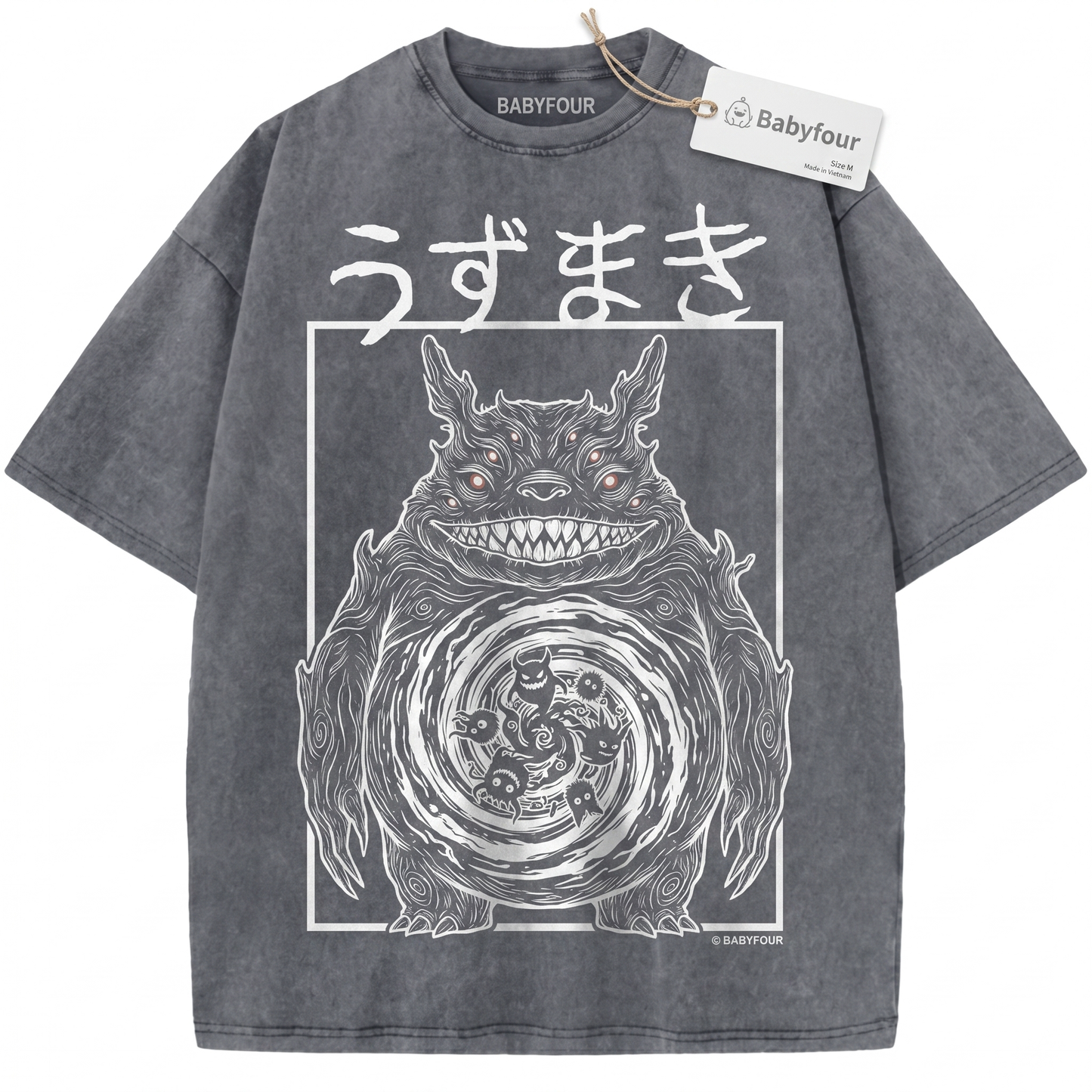 Vintage Dark Spiral Anime Monster Graphic Tee - Retro Whimsical Cute Cat Creature Unisex T-Shirt