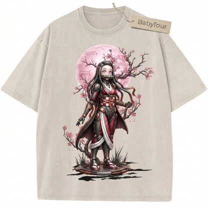 Vintage Japanese Anime Demon Sister Unisex T-Shirt, Retro Bamboo Muzzle Girl Graphic Tee