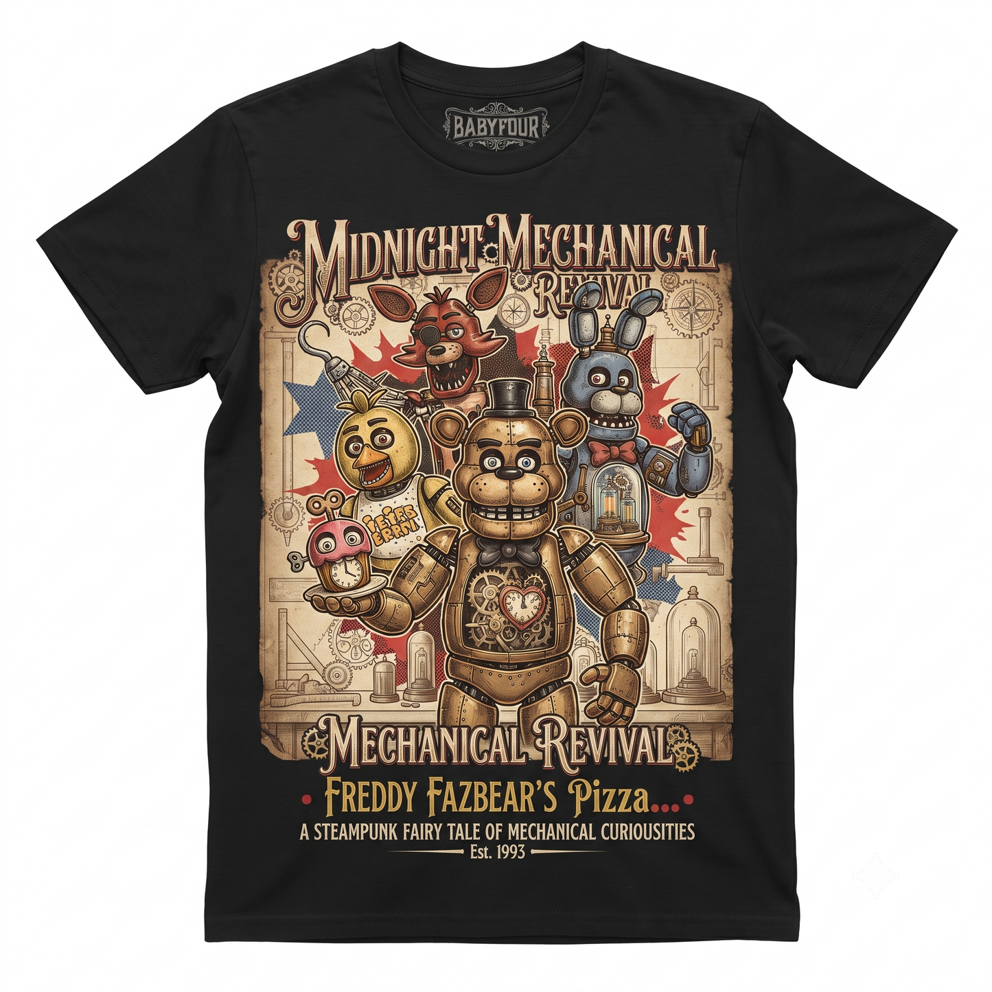 Unisex Horror Gaming Graphic T-Shirt – Retro Style Animatronic Print Cotton Crewneck Tee