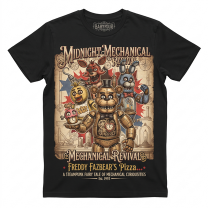 Unisex Horror Gaming Graphic T-Shirt – Retro Style Animatronic Print Cotton Crewneck Tee
