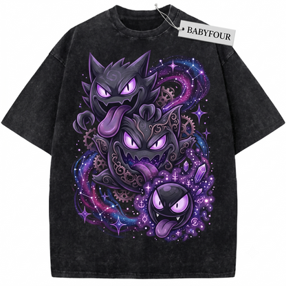 Vintage Ghost Trio Anime Graphic Tee Retro Shadow Monster Unisex T-Shirt