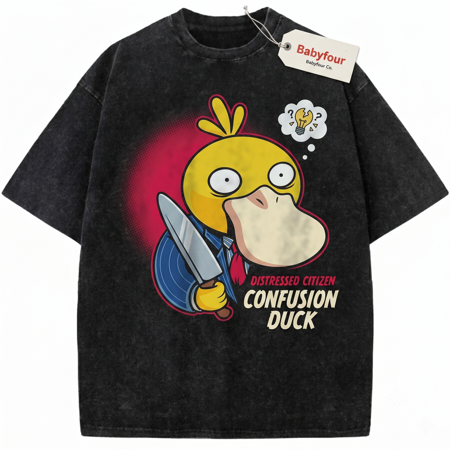 Funny Yellow Duck Anime Graphic Vintage Wash Style Casual Unisex T-Shirt